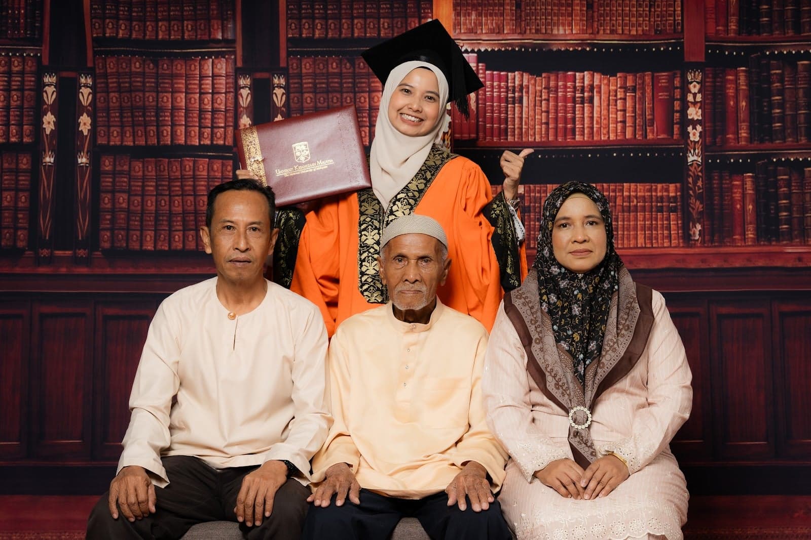 Bookshelf Backdrop graduation portraits